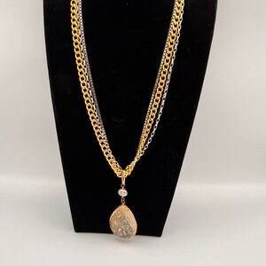 AV Max Multi Strand Quartz Pendant‎ Necklace Pearl Teardrop Statement Jewelry
